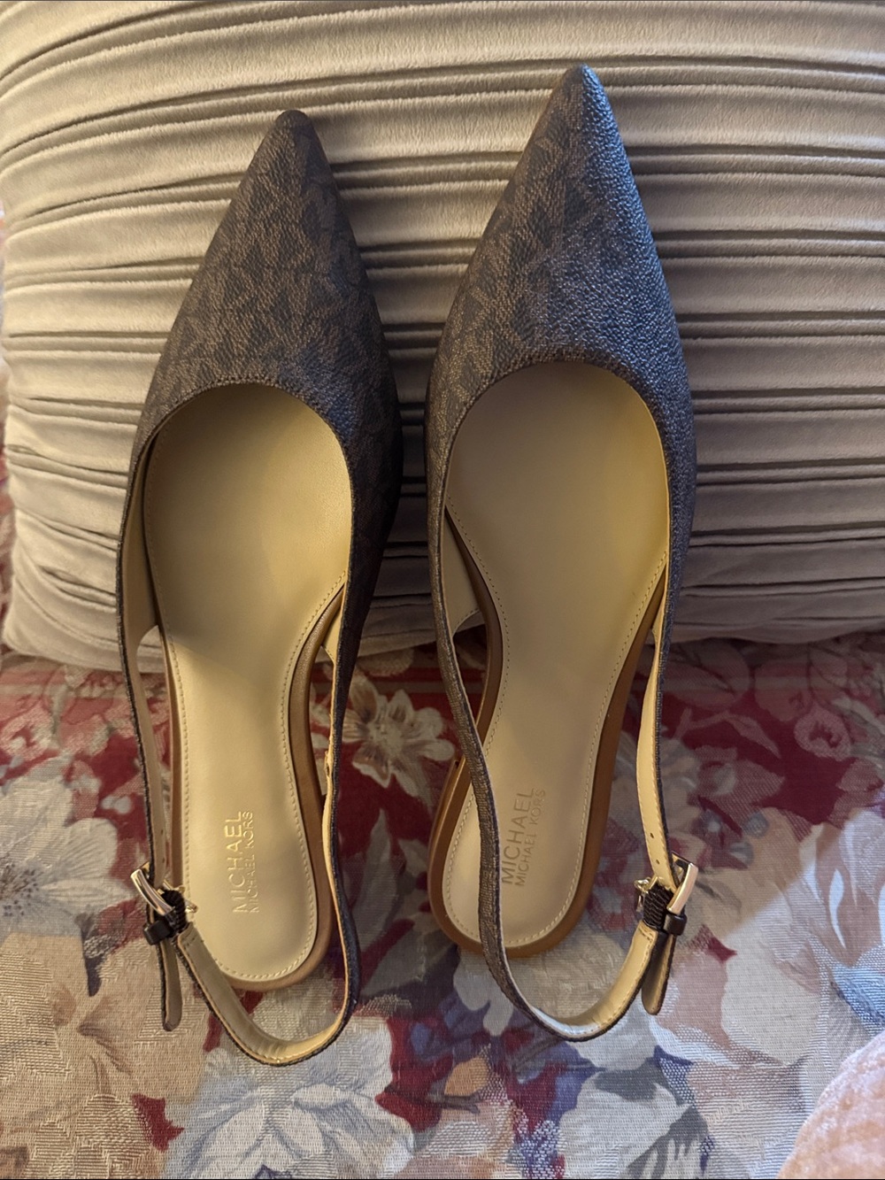 Michael Kors Brown Logo Pointed Slingback Heels. Brand New. Size 7